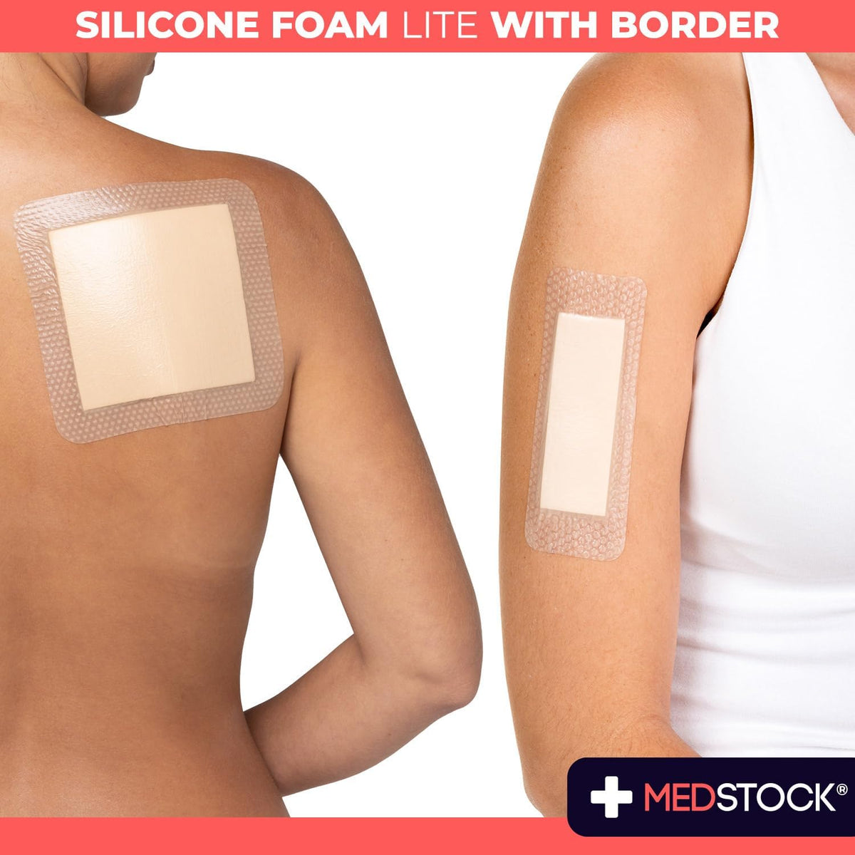 MEDSTOCK Silicone Foam Lite Dressing with Border, 10cm x 10cm, 10 Count, Comfortable Healing for Wounds, Waterproof, Gentle & Secure Adhesion
