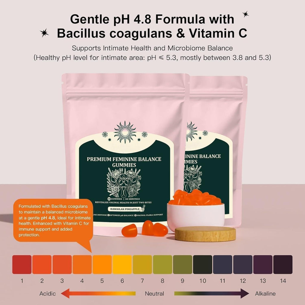 Feminine Balance Gummies – Vaginal Probiotics & Probiotics for Women – Vegan, Low Sugar, Gluten-Free – Pineapple Flavor – 60 Gummie