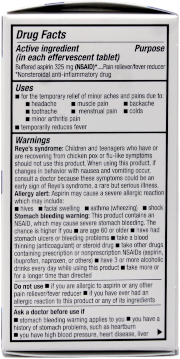 Quality Choice Effervescent Pain Relief, Original Flavor, Buffered Aspirin (NSAID) Pain Reliever and Fever Reducer, 36 Tablets (Pack of 2)