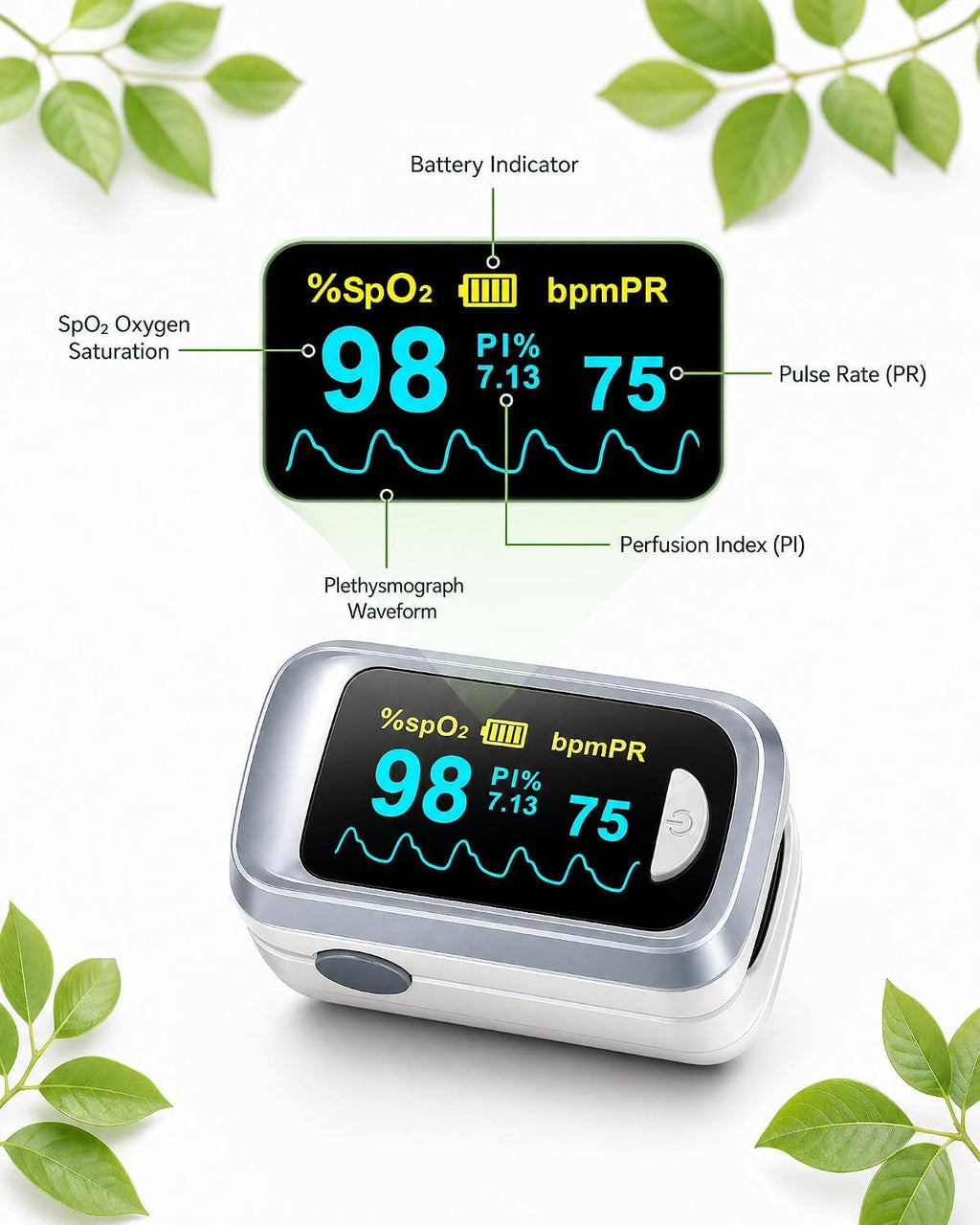 Fingertip Pulse Oximeter Blood Oxygen Saturation Monitor Pulse Ox, Heart Rate and Fast Spo2 Reading Oxygen Meter with OLED Screen Included Lanyard and 2 X AAA Batteries