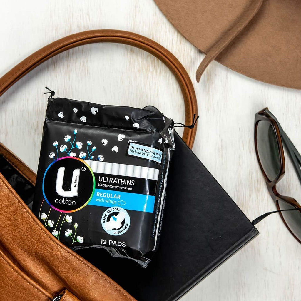 U by Kotex Cotton Ultrathin Pads Regular 12 Pack