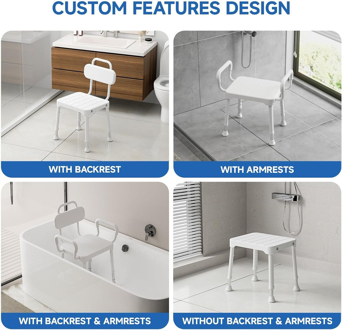 Loyoda Shower Chair for Inside Shower with Back & Arms, Ideal for Seniors | Height Adjustable Shower seat for Disabled, 350 lb Capacity, Non-Slip, Rust-Resistant Aluminum Frame