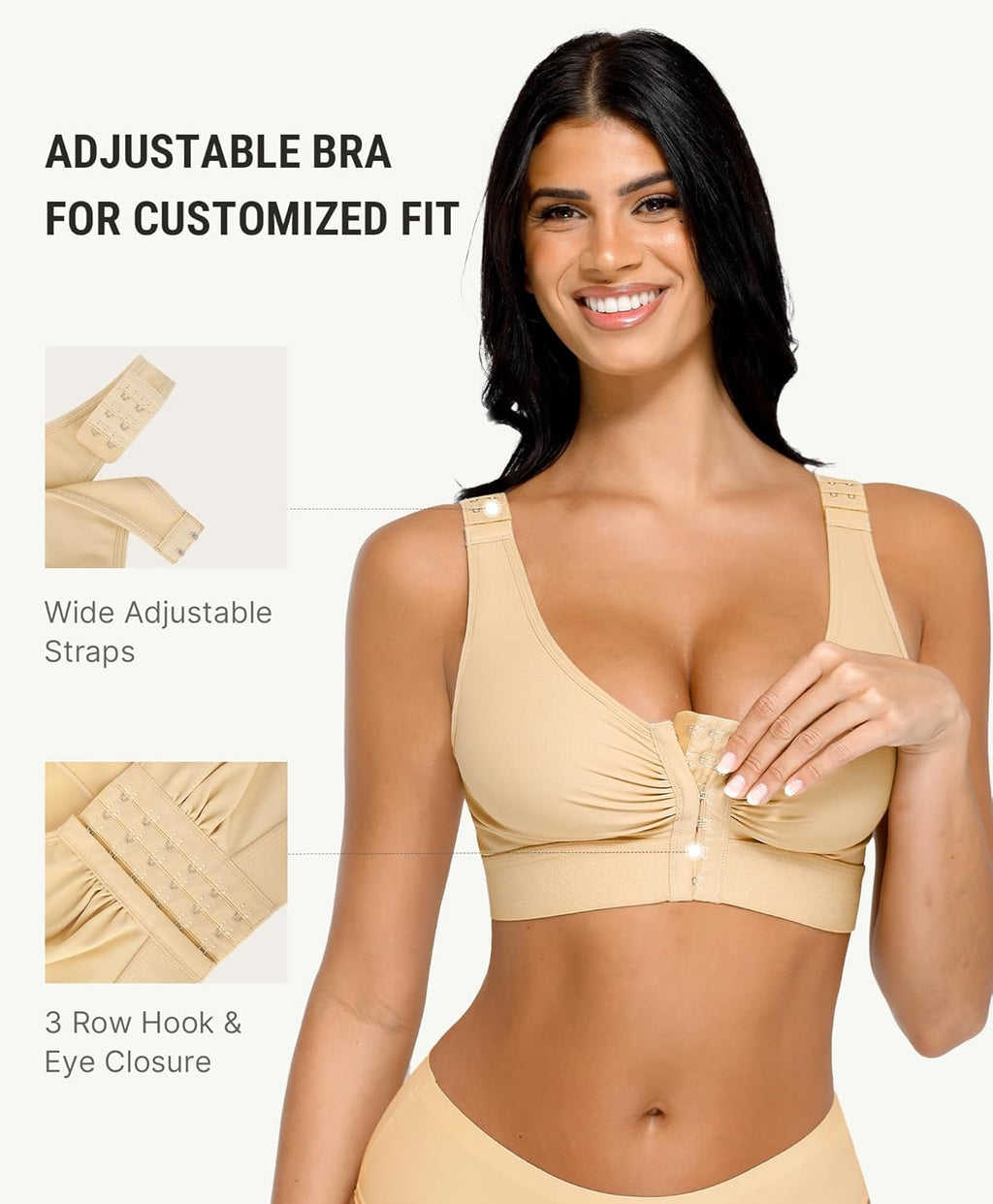 FeelinGirl Post Surgery Compression Bra for Women's Front Closure Bra with Adjustable Straps Wirefree