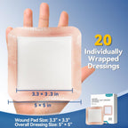 Dimora 20 Count Silicone Super Absorbent Wound Dressing - Gentle Border 5" x 5" Adhesive Bandages for Diabetic Foot Ulcers, Heavy Exudate Wound Care Pads with Ultrasorb Polymer