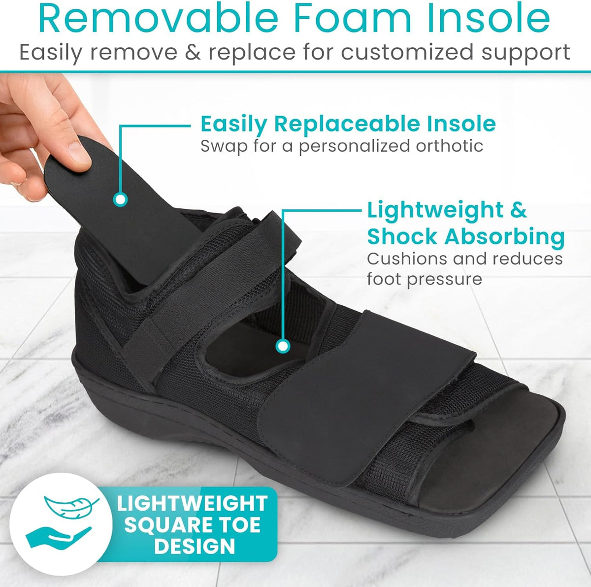 Vive Post Op Shoe - Lightweight Medical Walking Boot withAdjustable Straps - Post Injury Surgical Foot Cast - Durable Square Toe Orthopedic Support Brace for Broken Bone - Men, Women Fracture Recovery