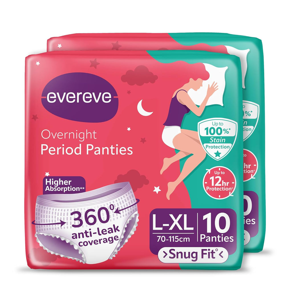Evereve Period Panty For Girls & Women, (L-XL), 2x10 Pcs, 360 Degree Coverage, 0% Leaks, High Absorbency For Heavy Flow, Maternity Delivery Pads, Postpartum & Overnight Protection, Disposable Panty