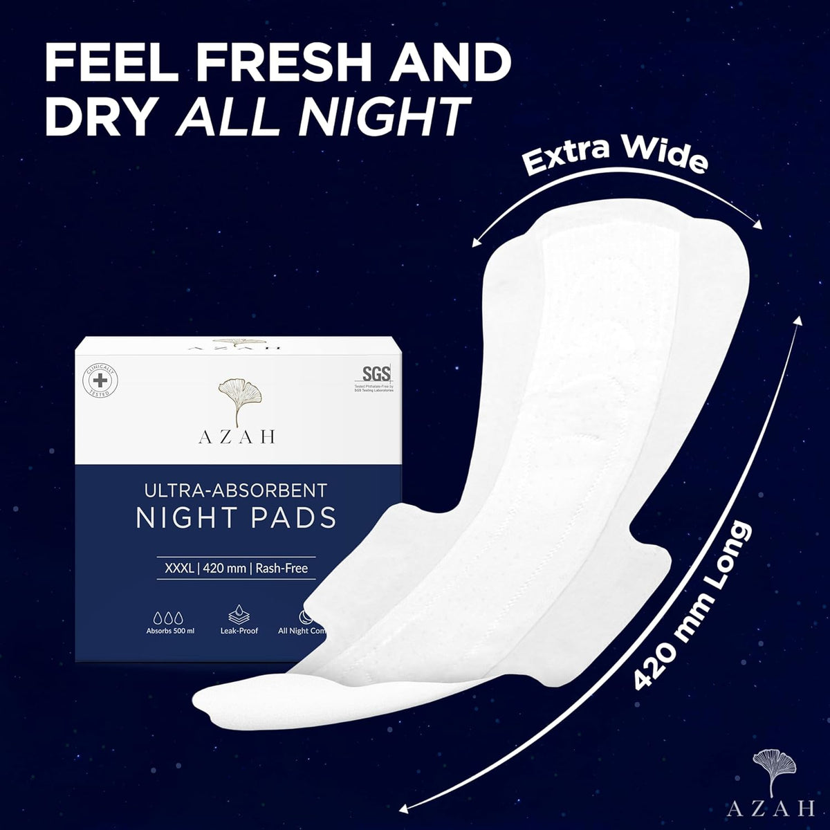 Azah Sanitary Pads for Women XXXL [Pack of 12] | Extra Large Night Pads | Cottony Soft Sanitary Napkins for Women | XXXL Pads for Womens Heavy Flow | Leak Proof for Overnight Protection