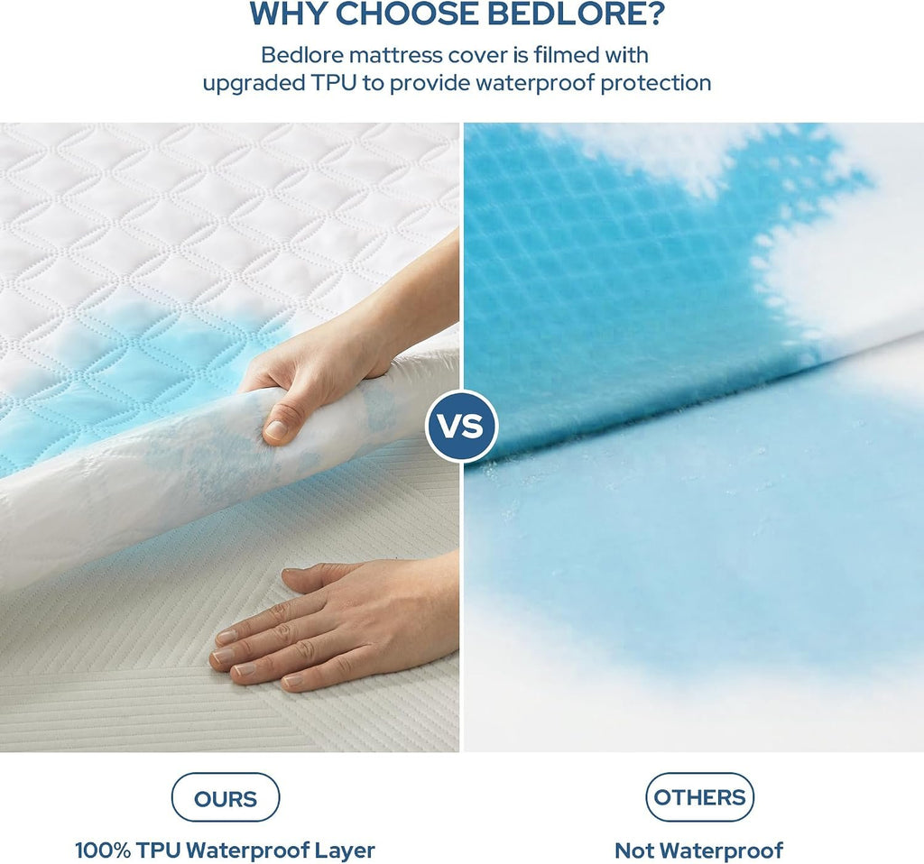 BEDLORE Waterproof Queen Size Mattress Protector, Deep Pocket Fit, Washable | Soft Noiseless Breathable Bed Mattress Cover Pad, Fits 6-18 Inch Deep Mattresses, Ideal for Home, Bedroom, Hotel, White