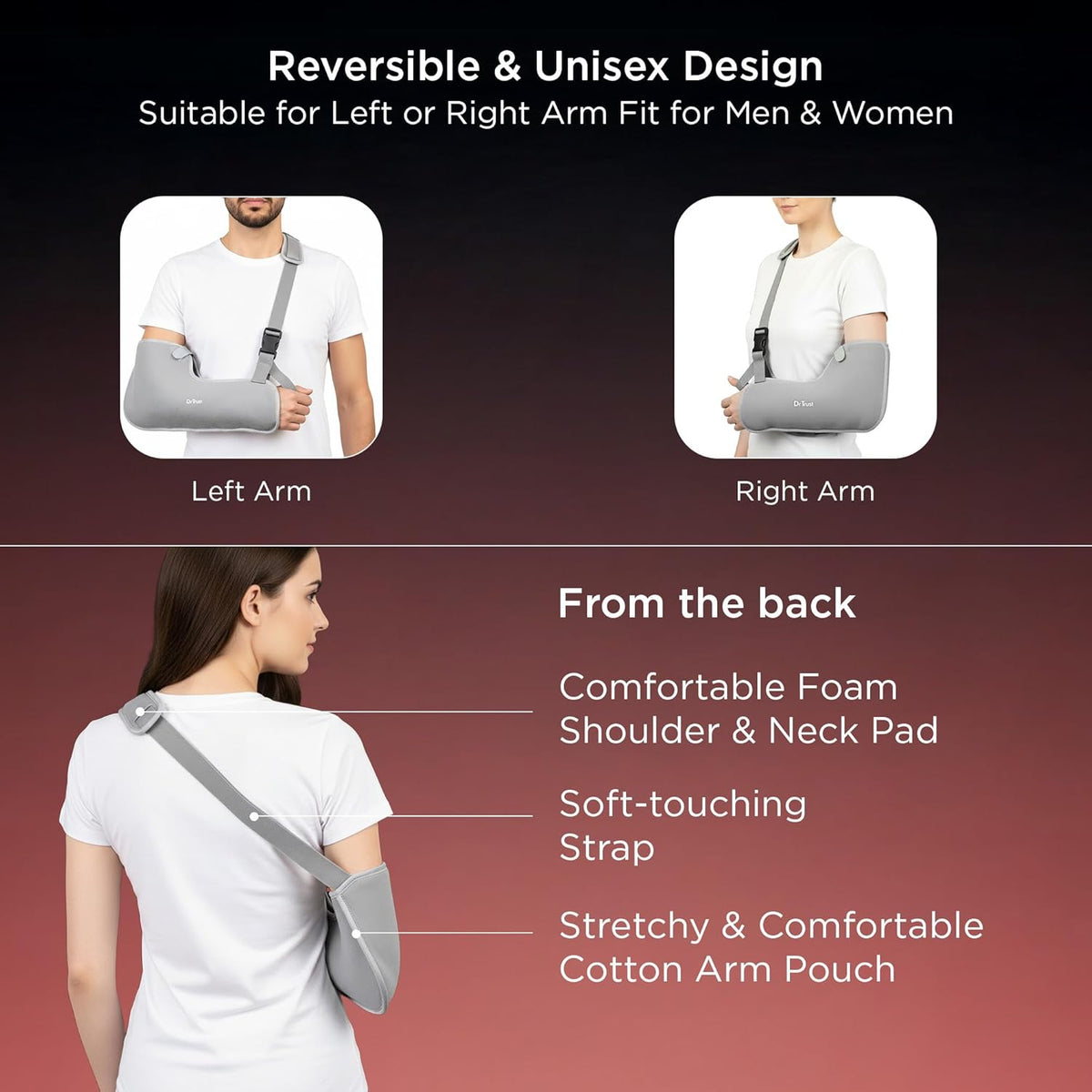 Dr Trust USA Tropical 4201 Arm Sling Pouch for Fracture, Shoulder & Forearm Support Adjustable Orthopedic Arm Immobilizer with Thumb Cradle for Fracture Recovery for Men & Women - Small
