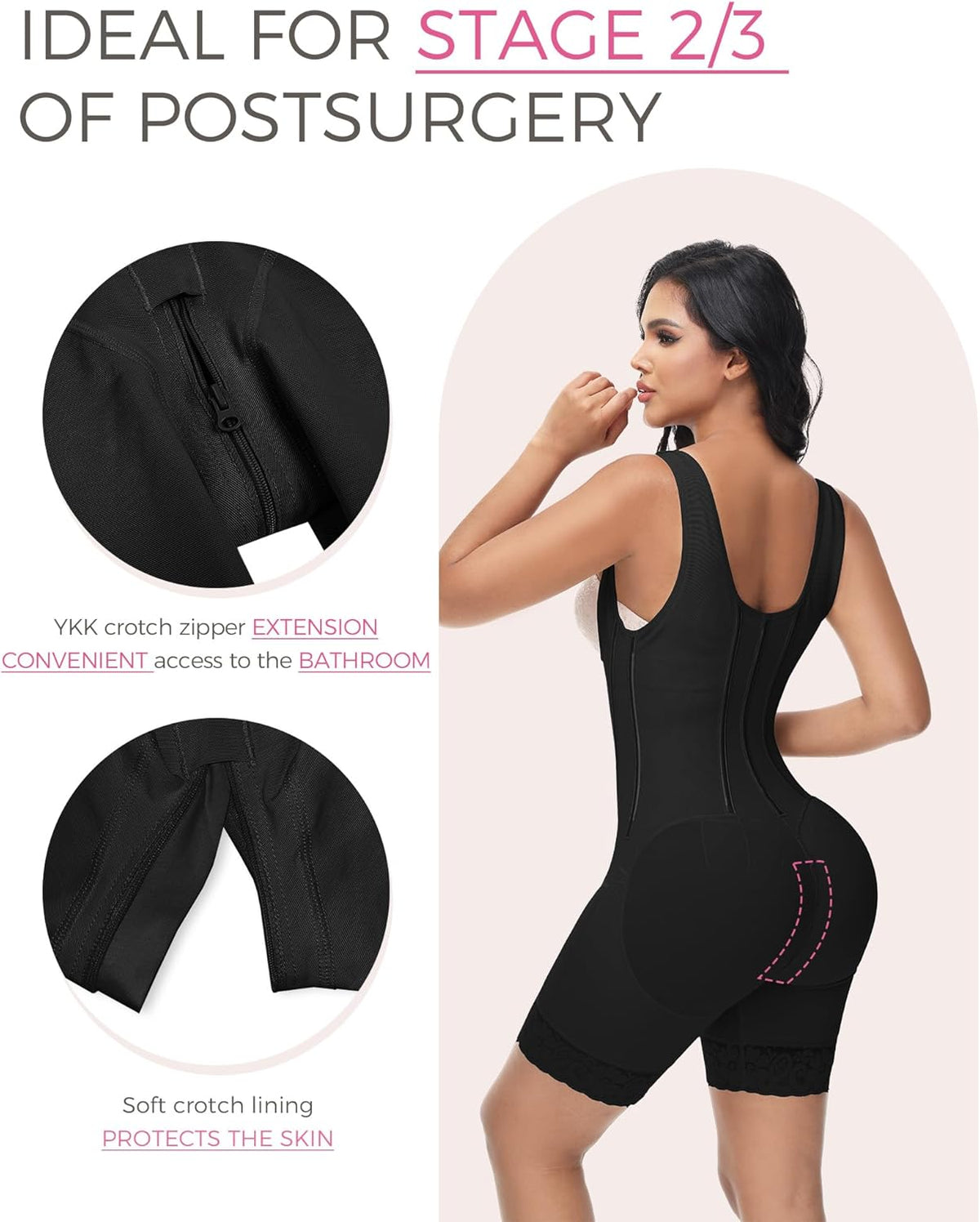 M MYODRESS Fajas Colombianas Moldeadoras Body Shaper Post Surgery Stage 2 BBL Compression Garment with Zipper Crotch