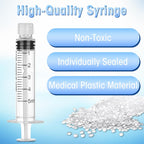 50Pack 5ml/cc Luer Lock Syringe without Needle, Plastic Syringe with Caps for Liquid, Sterile Individually Wrapped