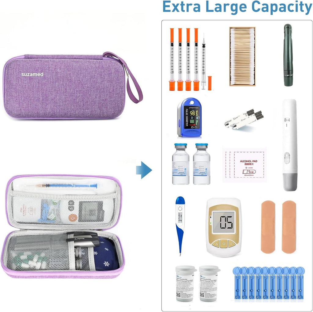 suzamed Insulin Cooler Travel Case, 2x150g Ice Pack TSA Approved, Purple | EVA Insulation Travel Medicine Kit for 1-5 Pens & Diabetic Supplies, Diabetes Care, Portable Handle for Daily Use & Trip