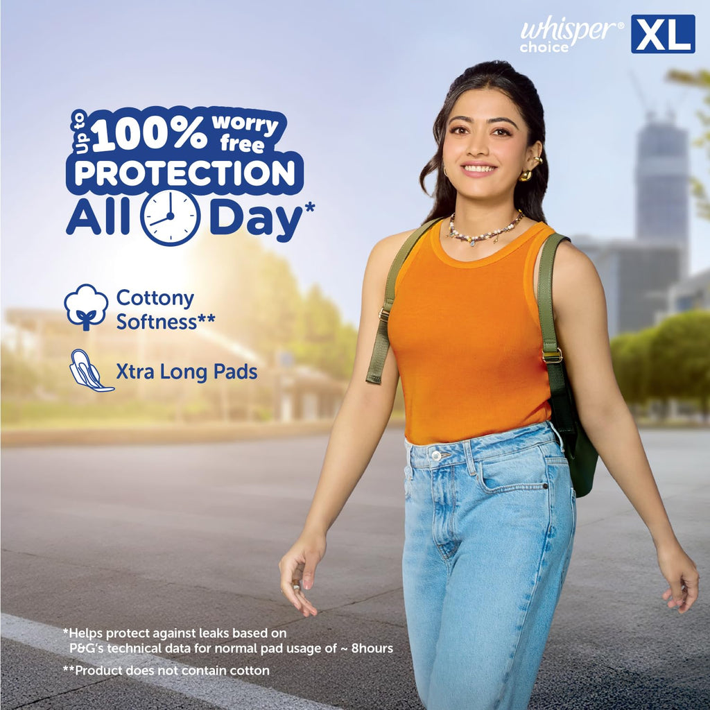 Whisper Choice XL, 6 XL Pads for medium to heavy flow, Gives Up to 100% worry-free protection all day