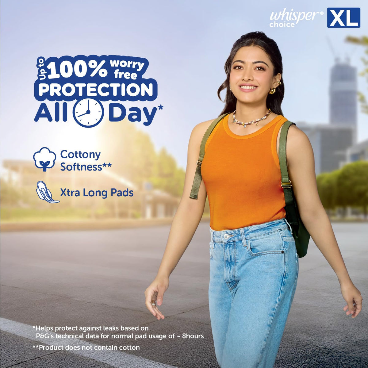 Whisper Choice XL, 6 XL Pads for medium to heavy flow, Gives Up to 100% worry-free protection all day