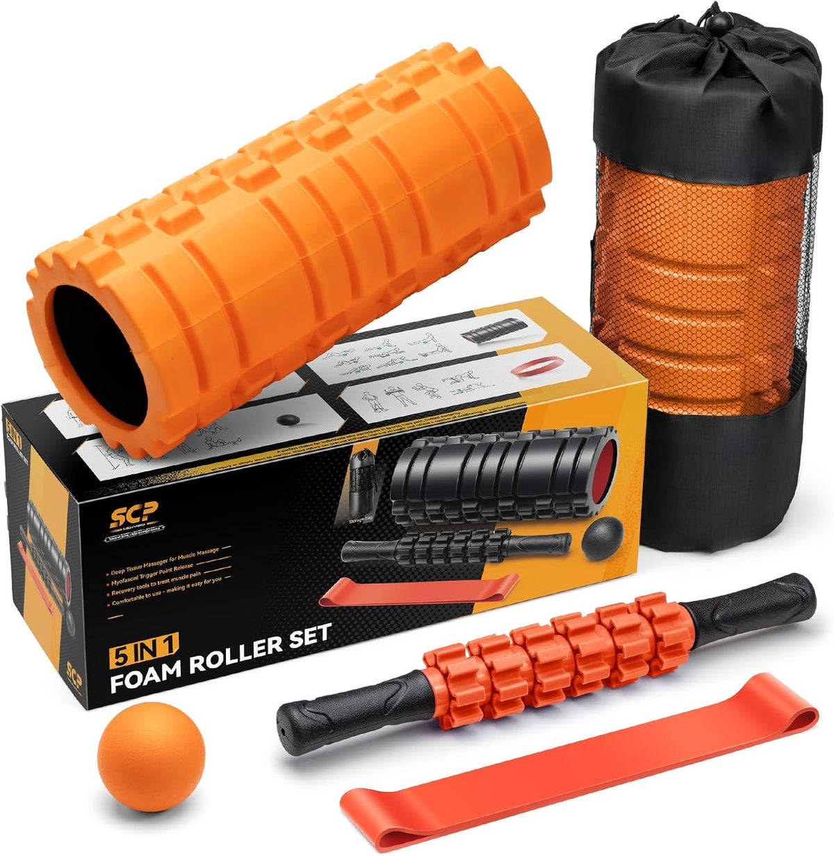 SUBCULTUREPICK 5 in1 Foam Roller Set Trigger Point Foam Roller for Exercise