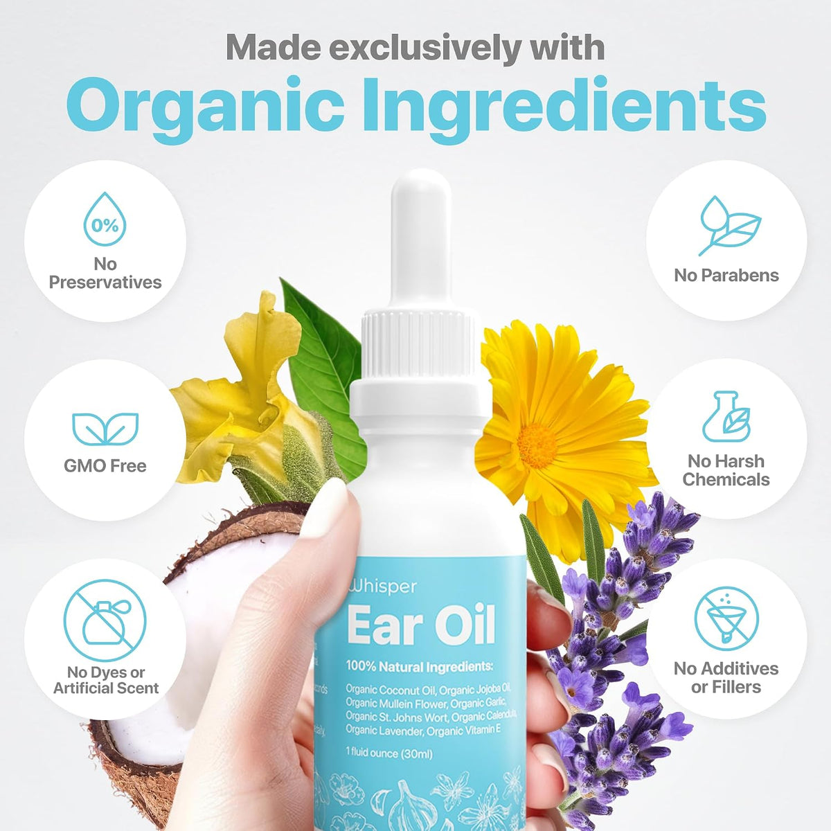 Ear Oil Drops | Garlic Mullein Ear Drops for Clogged Ears, Ear Infection, Ear Wax Removal Drops, Itchy Ears & Earache Drops | Swimmers Ear Drops For Swimmers | Sweet Oil For Ears | Ear Tinnitus Relief