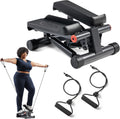 Sunny Health & Fitness Mini Stair Stepper w/Resistance Bands for Home Gym | Full Body Cardio, Adjustable Step Height, Hydraulic Resistance, LCD Meter, No Assembly, 300 lb Capacity, SunnyFit App