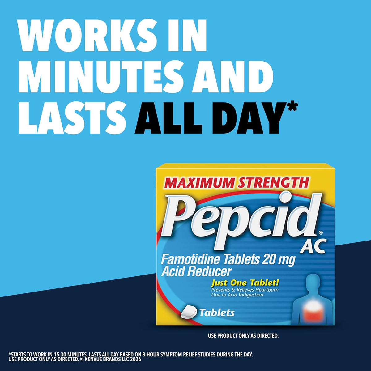 Pepcid AC Max Strength Tablets, 20mg Famotidine, 50 ct and 8 ct | Heartburn Relief, OTC Medicine, Prevents & Relieves Heartburn & Acid Reflux, Due to Acid Indigestion, Fast-Acting