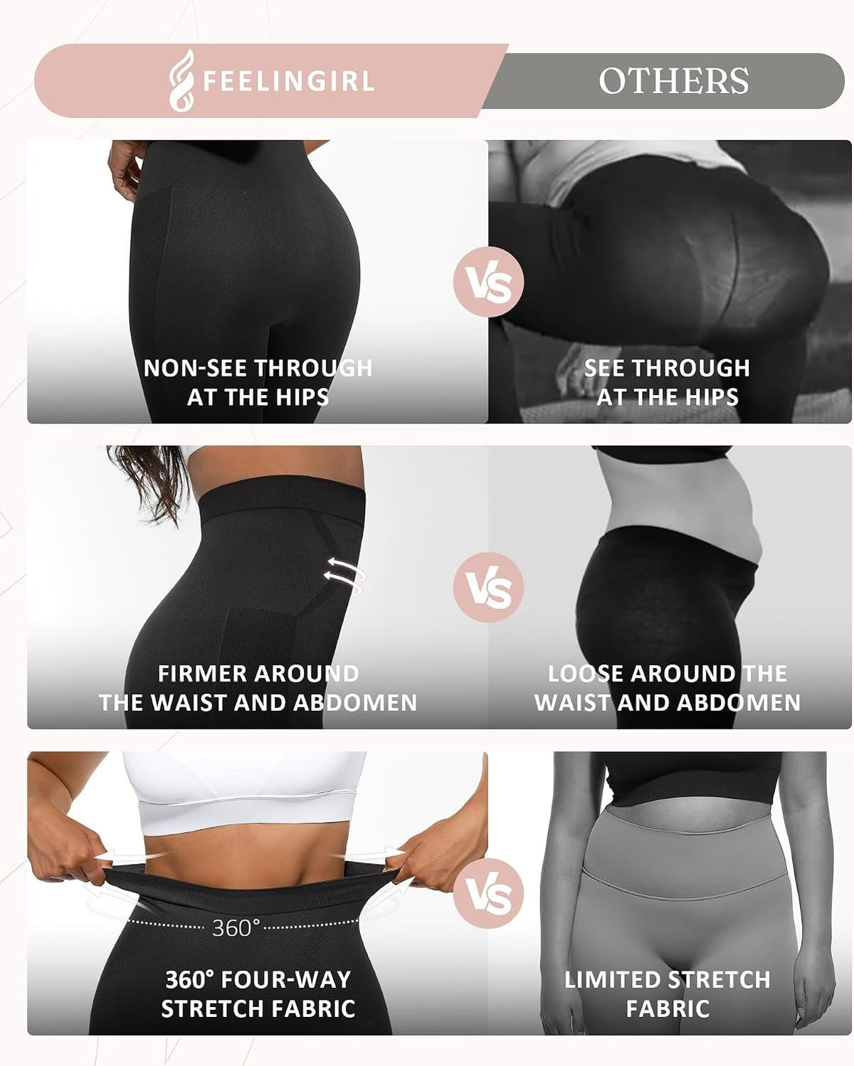 FeelinGirl Leggings Women Tummy Control High Waisted Compression Leggings | High Waist, Flatten Belly and Slim Waist, Soft Seamless Material, Sculpt a Slimmer Silhouette, Fits All Body Shapes