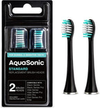 AquaSonic Genuine Standard Replacement Brush Heads | ADA Accepted | for Normal & Sensitive Teeth | Compatible with Many AquaSonic Toothbrush Handles (2 Pack Black)