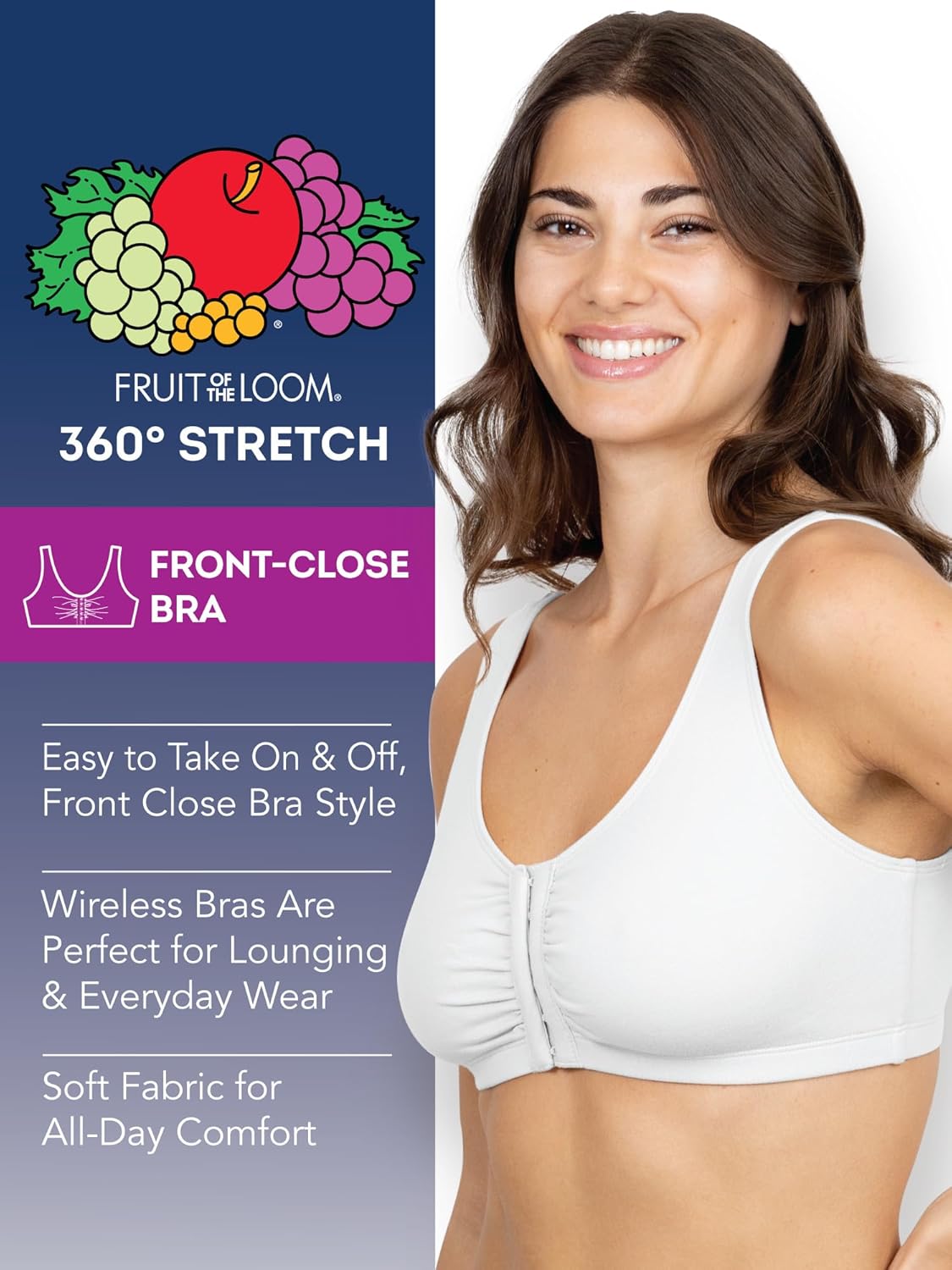 Fruit of the Loom Woment's Front Close Racerback Sport Bra 2 Pack