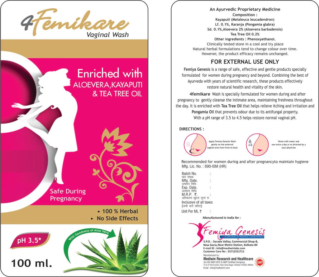 4Femikare Vaginal Wash – 100 mL | pH-Balanced Intimate Hygiene for Women | Helps Reduce Itching, Irritation & Dryness | Soap-Free, Paraben/SLS-Free | Gentle Daily Use, All Skin Types