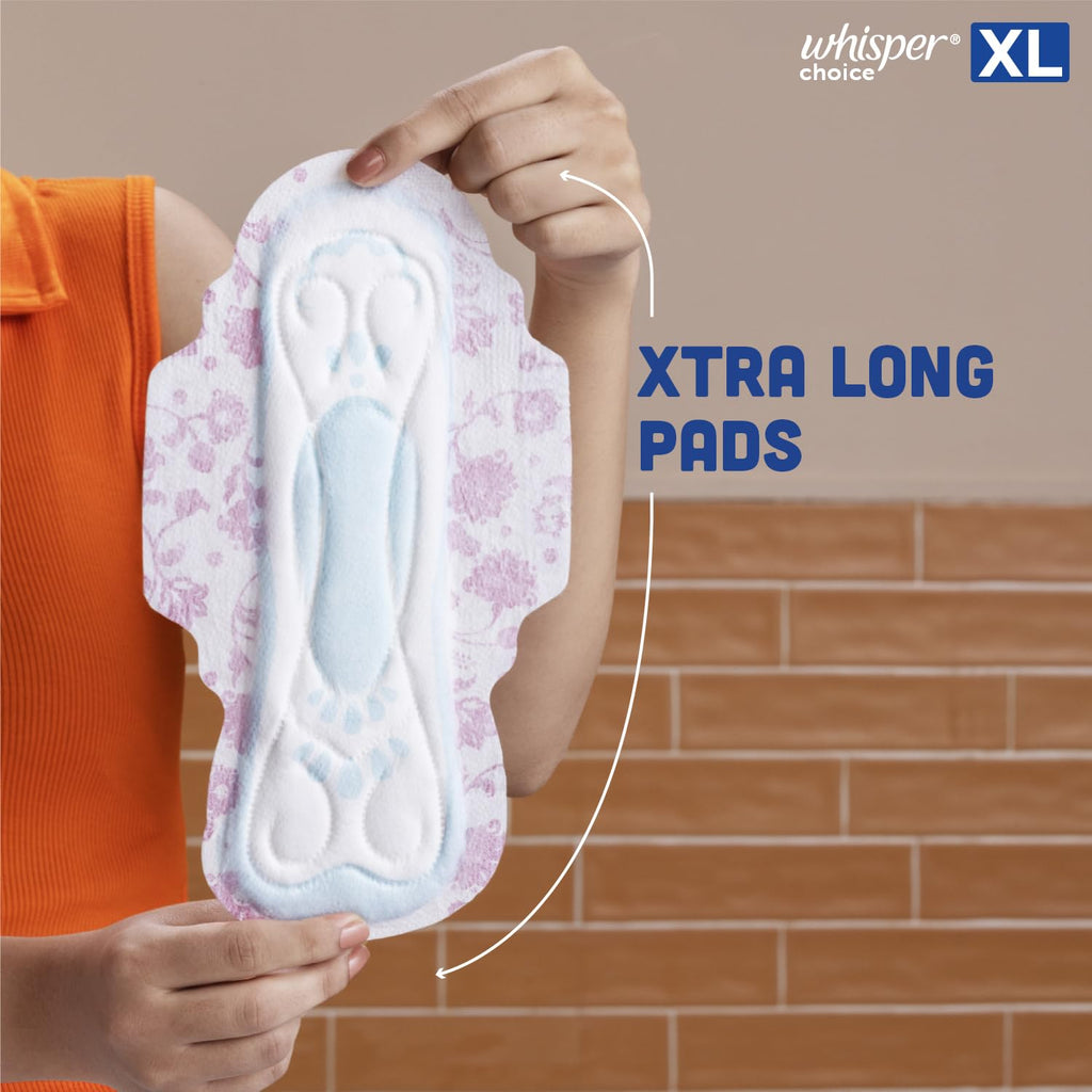 Whisper Choice XL, 6 XL Pads for medium to heavy flow, Gives Up to 100% worry-free protection all day