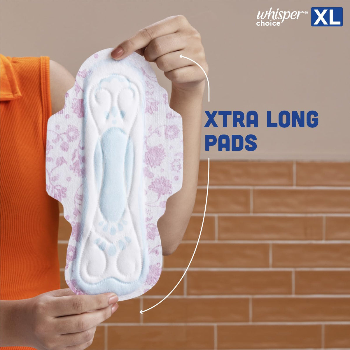 Whisper Choice XL, 6 XL Pads for medium to heavy flow, Gives Up to 100% worry-free protection all day