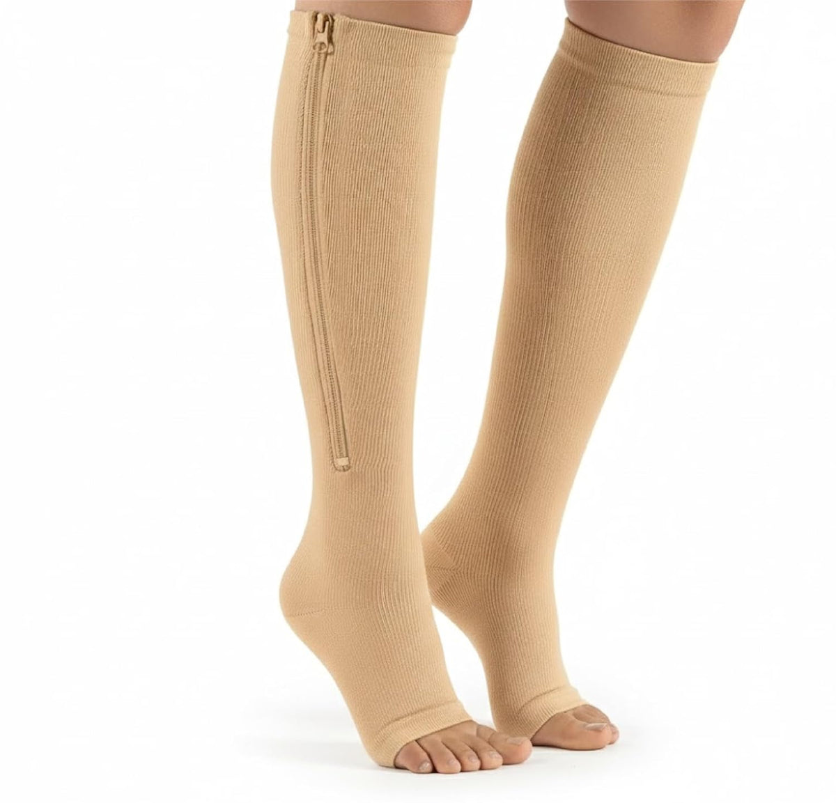 NIGHTSTAR Open Toe Knee High Compression Socks with Zipper – Medical Support Stockings for Leg Pain Relief, Edema & Improved Blood Flow Thigh Length for men and women (1PCS)