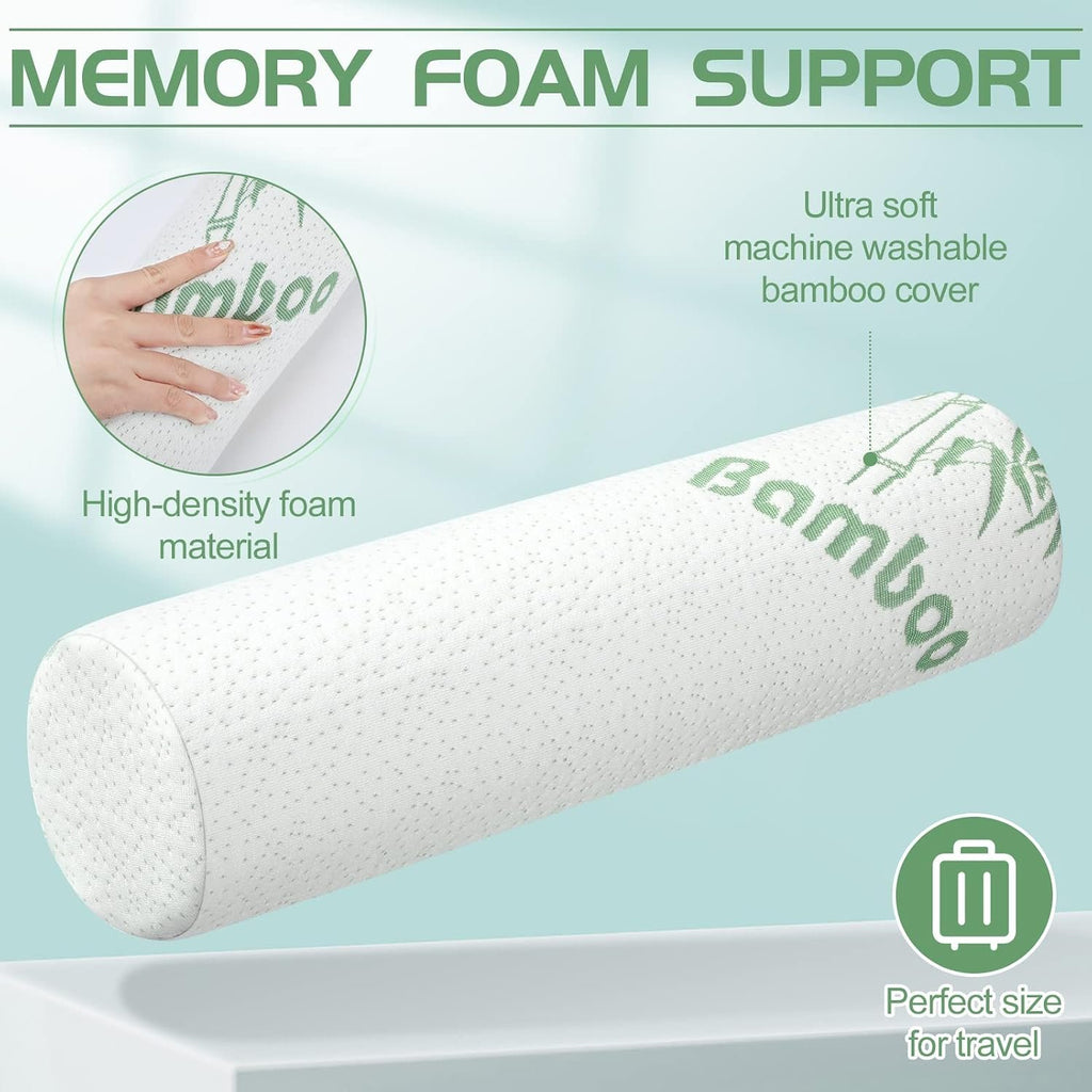 Bucherry 2 Pcs Memory Foam Neck Roll Pillow 18 x 4 Inches