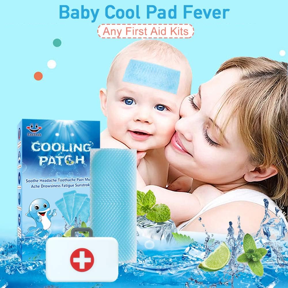 EASYEAH Cooling Patches for Fever Discomfort & Pain Relief, Pack of 12