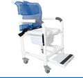 Institutional Grade Rolling Shower Commode Chair with Wheels & Drop Arms – Padded Seat, Locking Casters, Sliding Footrest, Seat Belt – Fits Over Toilet – 300 lb Capacity – DL-1