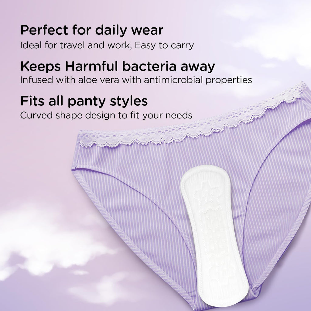 PEESAFE Aloe Vera Panty Liners (Pack of 50 Liners) | Curvy Design For Extra Comfort | Cottony-Soft Surface With 185mm Wide Optimal Coverage