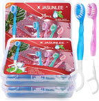 JASUNLEE 70Pack Mini Disposable Toothbrushes 5-in-1 PrePasted Travel Toothbrush with Toothpaste Flosser Pick Tongue Scraper, Individually Wrapped Box, Carry On Essentials for Airplane Camping