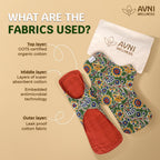 Avni Lush Reusable Cloth, Sanitary Pads for Women | 2 Pads | Superabsorbent Heavy Flow Sanitary Pads | Organic Cotton Sanitary Pad | Antimicrobial Laboratory Tested, Prevents Infections, Chemical-Free (2 pads (XL) Solid)