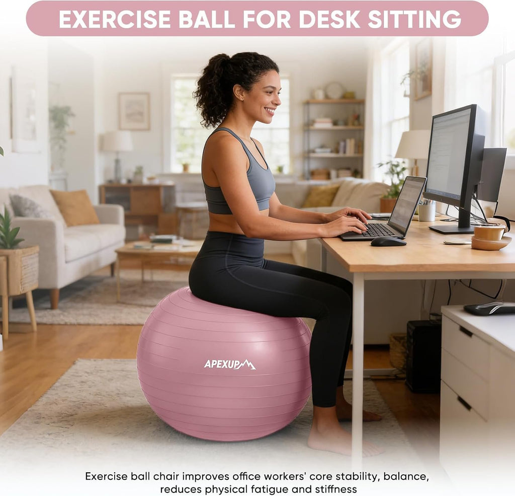 APEXUP Yoga Ball, 660 lbs Anti-Burst Exercise Ball with Pump, 5 Sizes