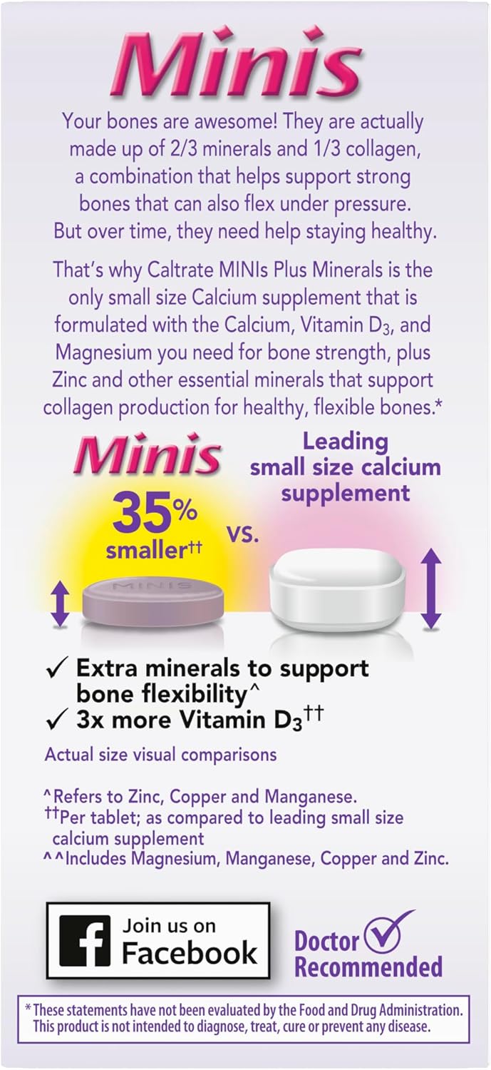 Caltrate Minis 600 Plus D3 Vitamin D and Calcium Supplement Tablets, 150 Ct
