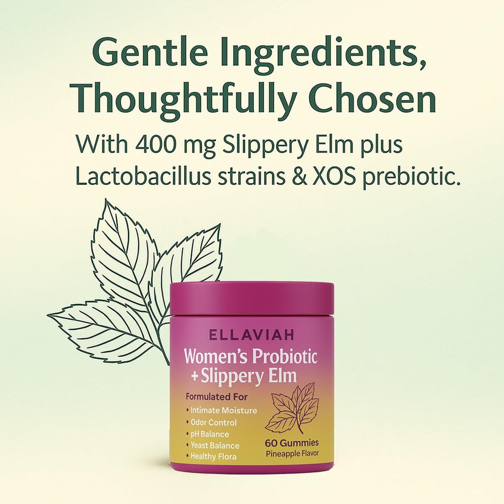 Women’s Probiotic + Slippery Elm Gummies – Pineapple Flavor | Supports Intimate Balance, pH & Healthy Flora | 60 Gummies