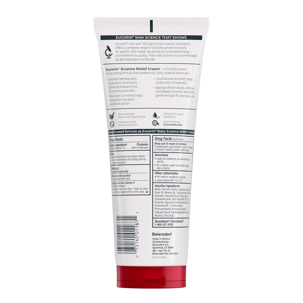 Eucerin Eczema Relief Body Cream with Colloidal Oatmeal, 8 OZ | Daily Eczema Cream, Soothes Eczema-Prone, Itchy Skin, Reduced Flare Ups, NEA Accepted, Fragrance Free, Steroid Free