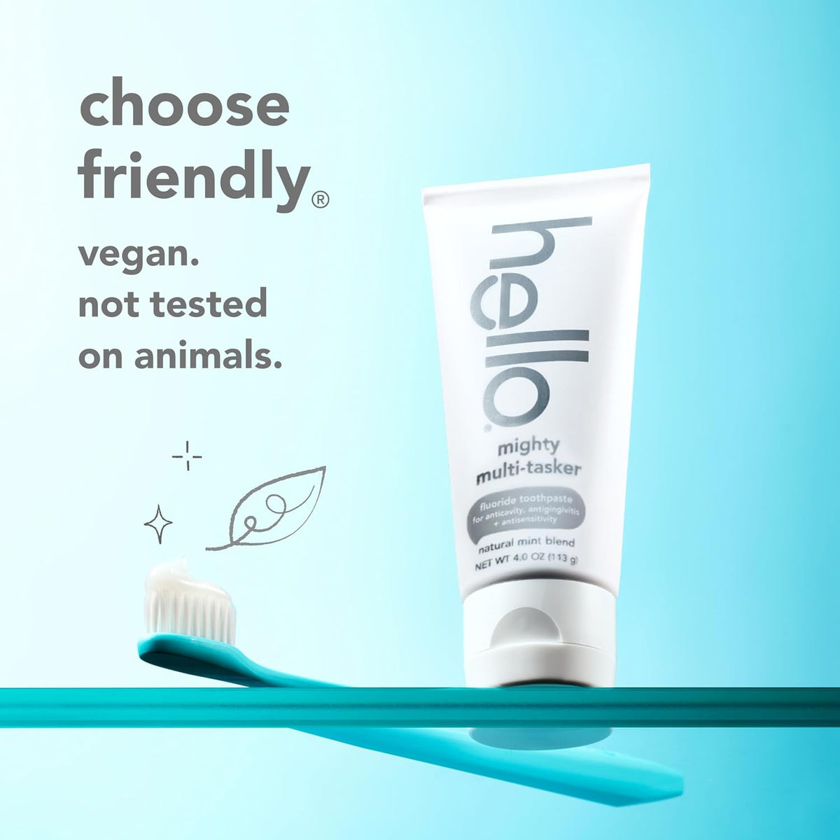 hello 8-in-1 Mighty Multi-Tasker Fluoride Toothpaste, Mint, 2 Pack, 4 oz | Anticavity, Antigingivitis, Antisensitivity, Strengthens Enamel, Whitens, Reduces Plaque, Crushes Tartar, Natural Mint Blend
