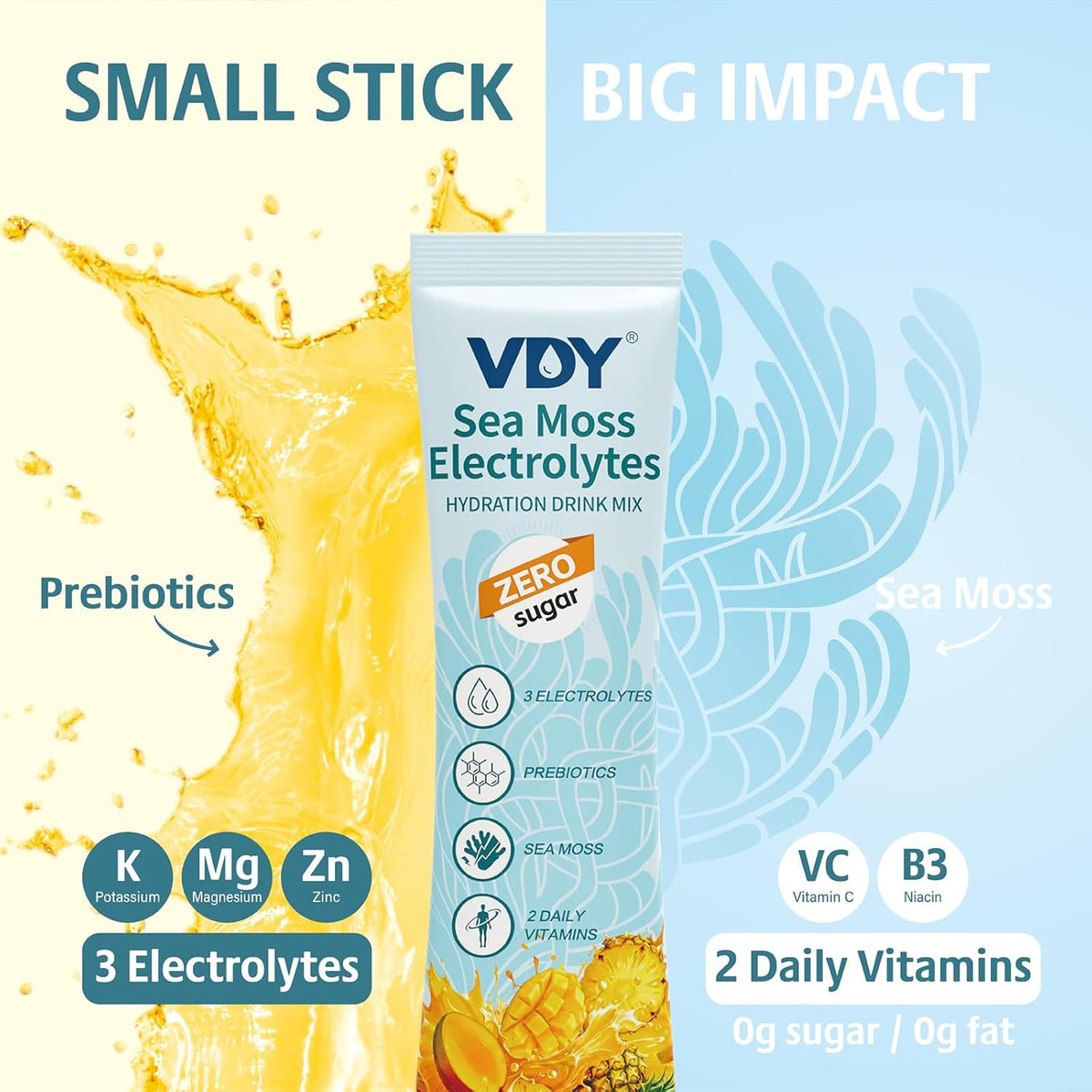 Sea Moss Electrolytes Powder Packets - Hydration Packets Sugar Free - Electrolyte Packets with 30 Sticks - Zero Sugar & 0 Calorie - Keto Friendly - Gluten Free Drink Mix - Mango Pineapple
