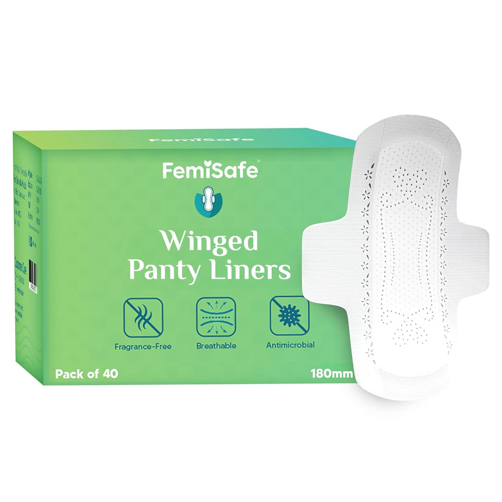 FemiSafe Winged Panty Liners for Women Daily Use 40 Liners |100% Cottony Soft & Fragrance-Free |Anti-Microbial Protection | Ideal for White Discharge, Spotting & Daily Freshness