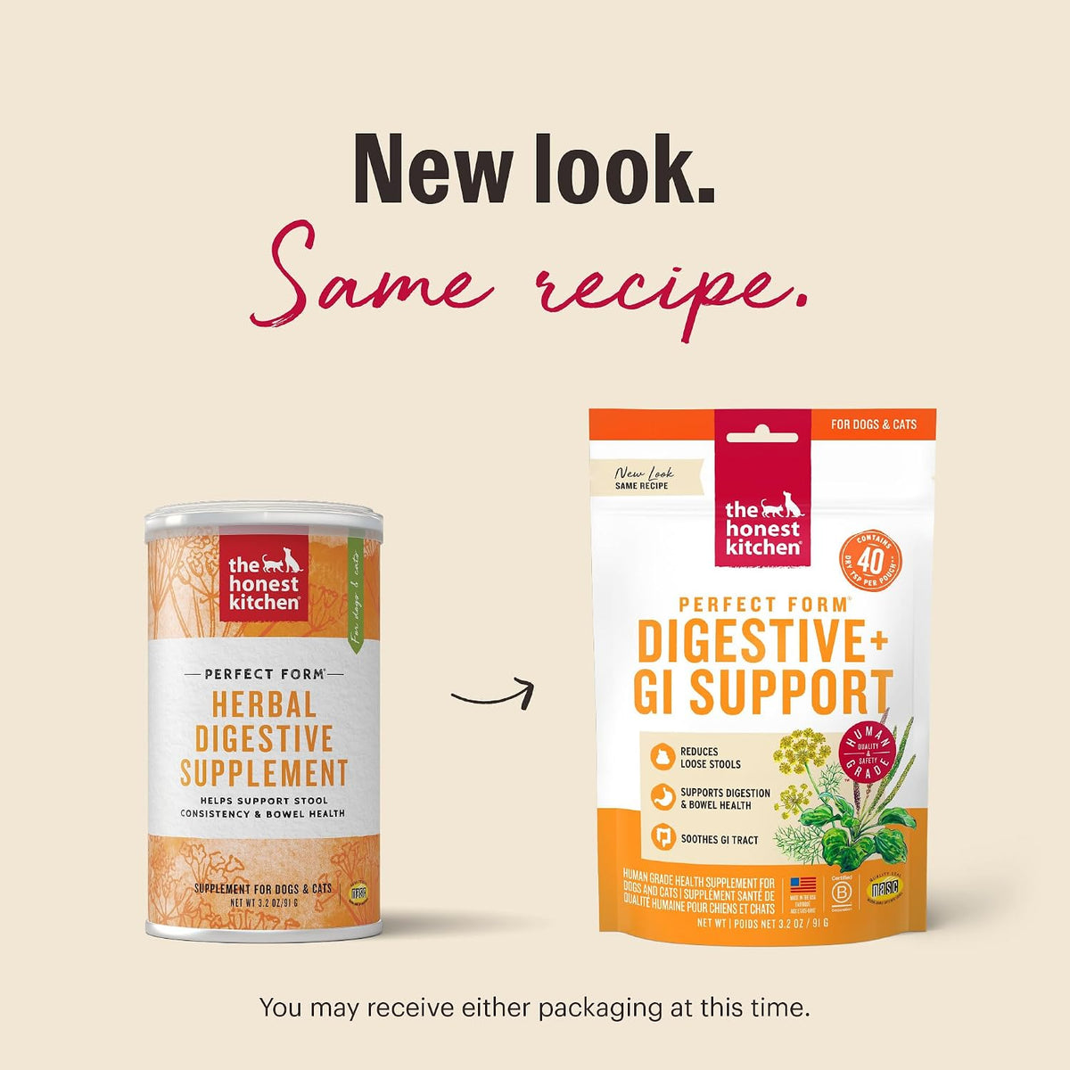 The Honest Kitchen Perfect Form Herbal Digestive Supplement for Dogs & Cats, Human Grade Gut Health Support Powder with Pumpkin, Slippery Elm & Papaya Leaf, Gut & Stool Support, 3.2 oz Pouch