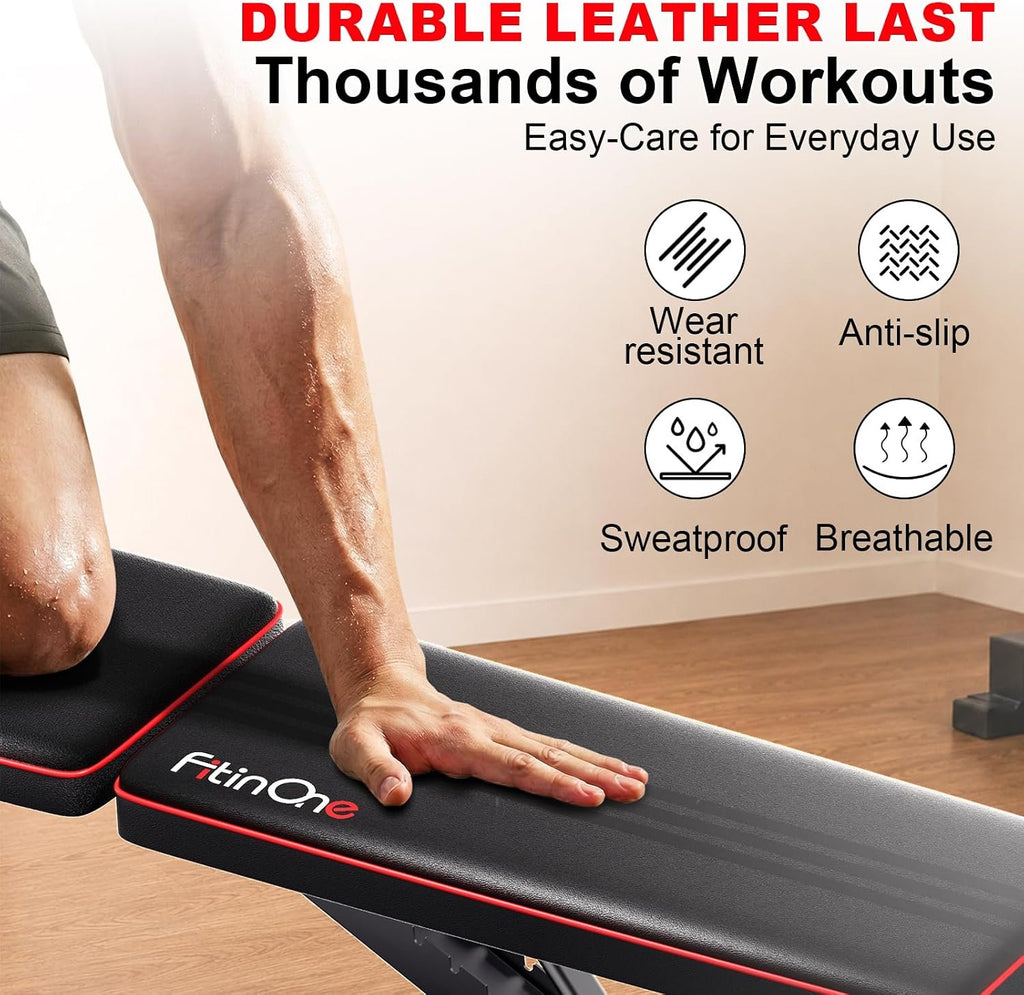 FitinOne Adjustable Folding Weight Bench for Home Gym, 660 lbs Capacity Multi-Functional Workout Bench Sturdy Durable for Full Body