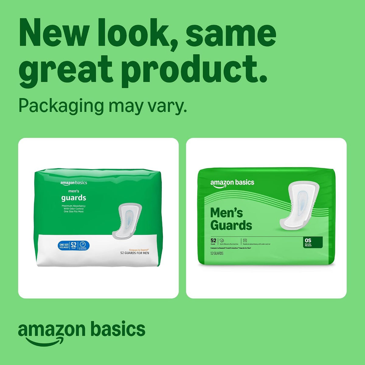 Amazon Basics Men's Incontinence Guards, Maximum Absorbency, Moisture-Wicking with Odor Protection, One Size Fits Most, 104 Count (2 Packs of 52), Packaging May Vary