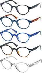 Round Reading Glasses for Women Men Classic Circular Readers +2.50 Stylish Lightweight Cheaters Glasses Spring Hinges 5 Pack