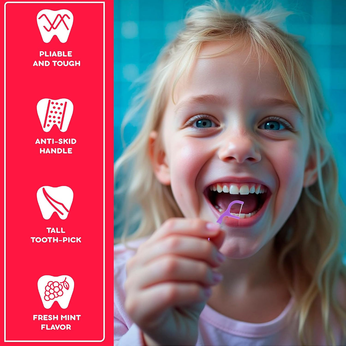 Flavored Floss Picks, 300 Count, Dental Floss Picks for Teeth with Fun Fruit Flavors, Flosser Picks for Adults and Children, | Grape, Orange & Cherry Flavor