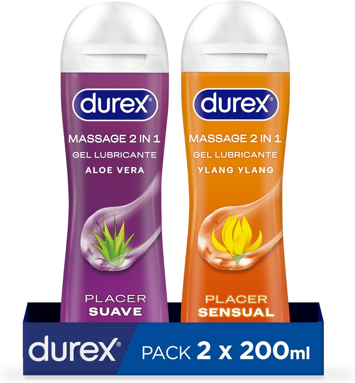 Durex Play Massage 2 in 1 Lubricant Erotic and Stimulating Body Massage Gel Ylang-Ylang and Aloe Vera, 2 x 200 ml – Total : 400 ml
