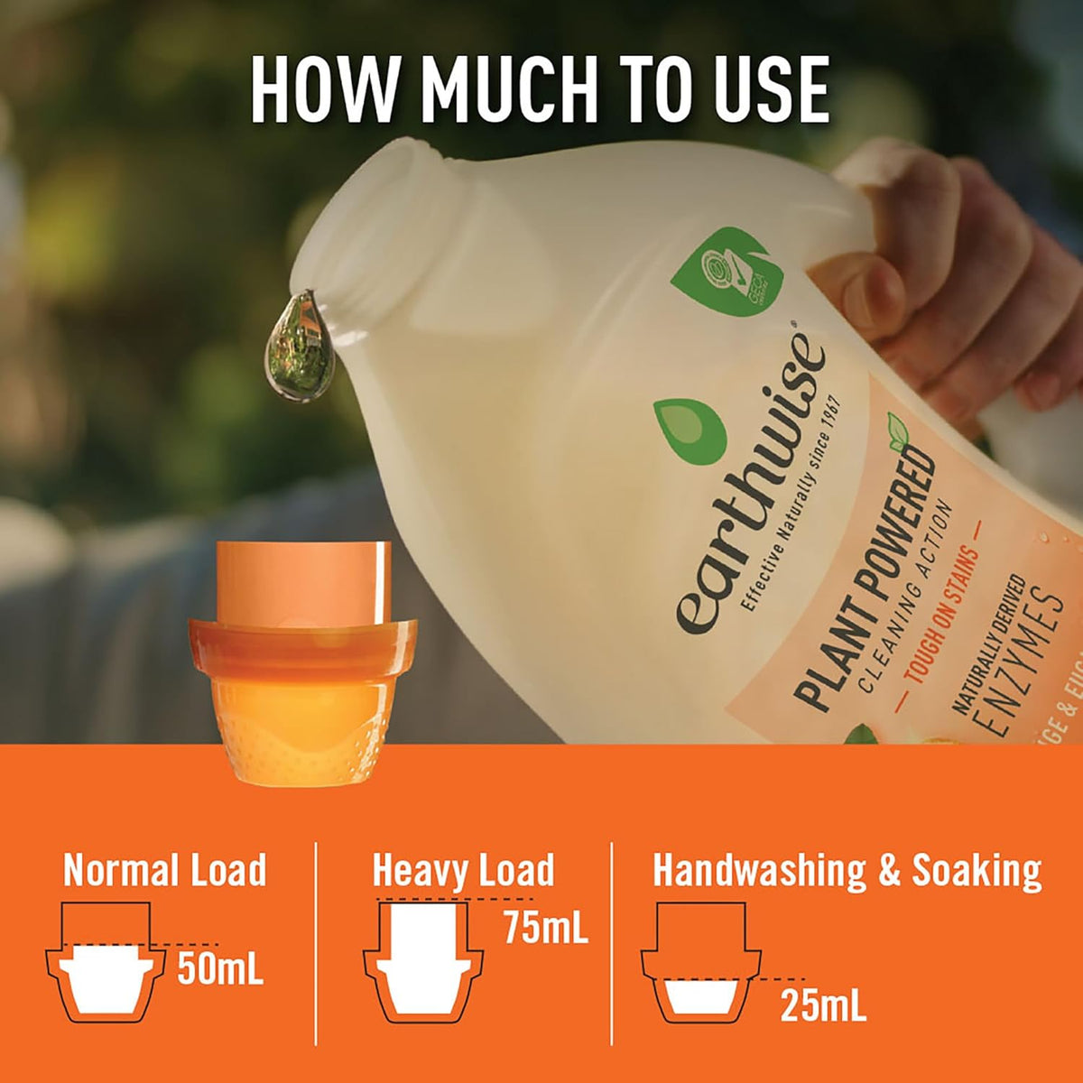 Earthwise Orange & Eucalyptus Laundry Washing Detergent Liquid 2L, 40 Washloads, Suitable for Front & Top Loader, Tough on Stains, Plant Powered Cleaning Action with Naturally Derived Enzymes