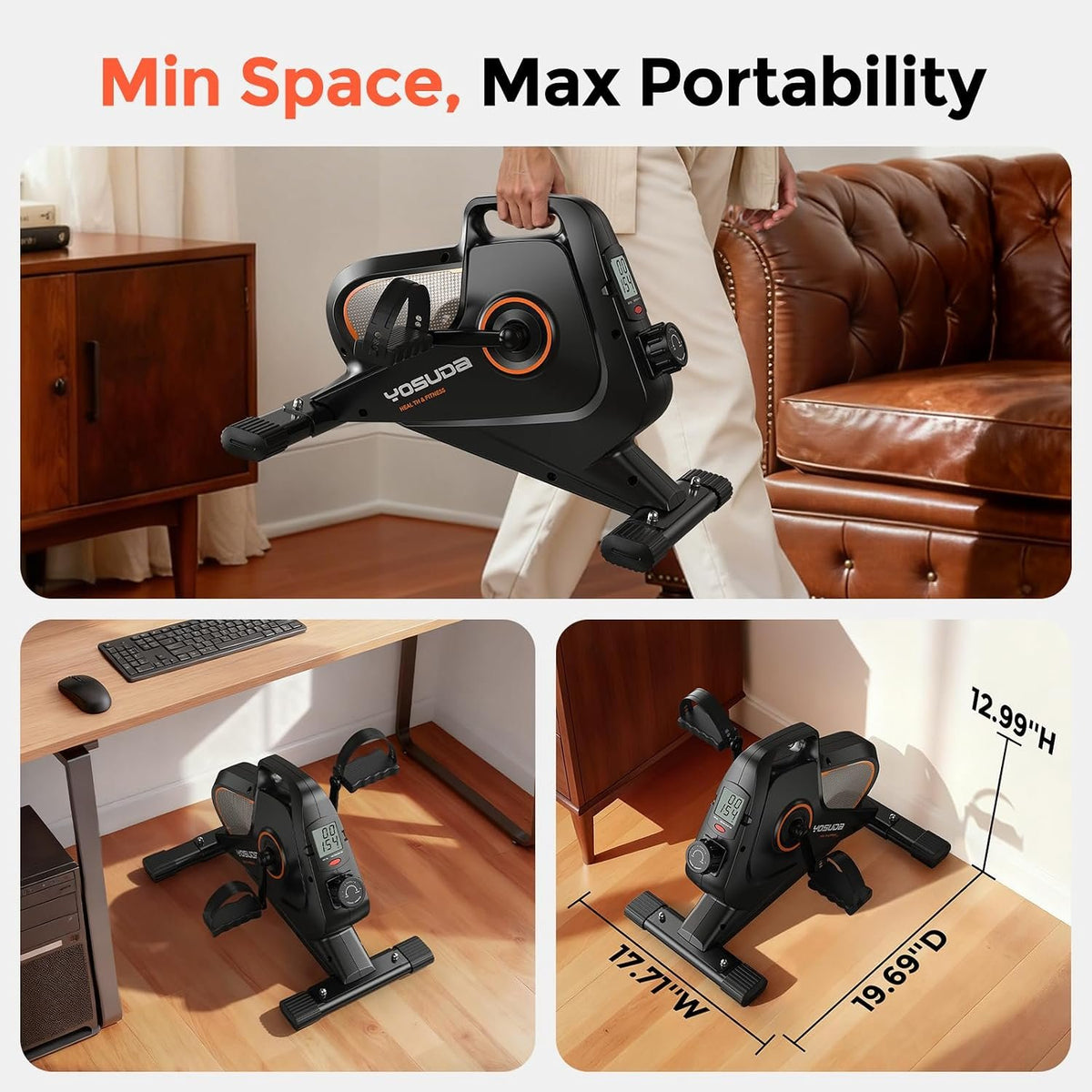 YOSUDA Under Desk Bike with 16-Level Magnetic Resistance, Mini Exercise Bike with Bluetooth App, Pedal Exerciser While Sitting for Office Workers & Seniors, Leg Machines for Home Exercise & Recovery